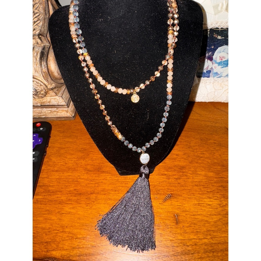 Layered Beaded Necklace Tassel Pendant Boho Chic Statement Jewelry
